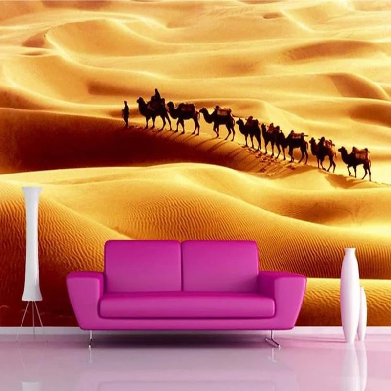 Brugerdefinerede 3D-Foto Vægmaleri Tapet Gå På Ørkenen Camel Væg Papir af Høj Kvalitet Hjem Indrettet Til Opholdsstue, TV, Sofa Baggrund 3