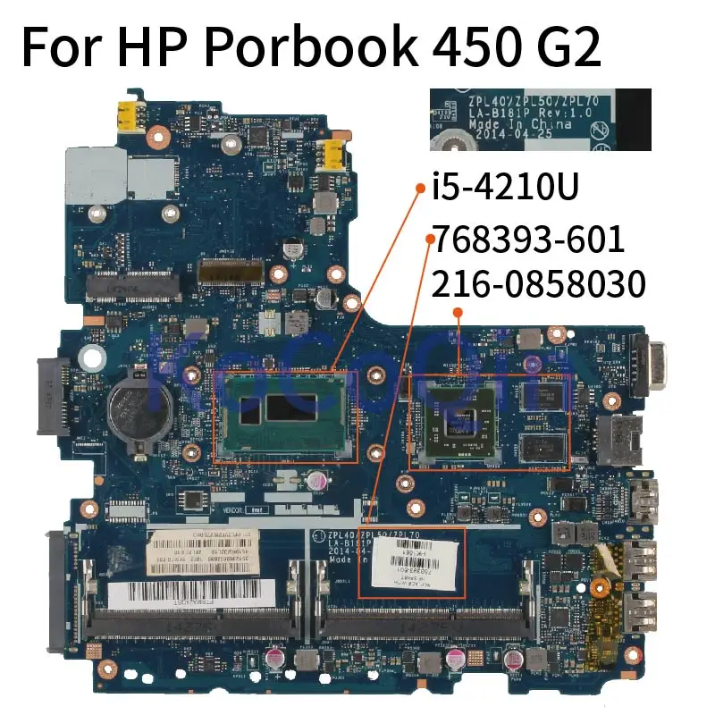 KoCoQin laptop Bundkort Til HP Porbook 450 G2 i5-4210U Bundkort 768393-601 LA-B181P SR1EF 216-0858030 DDR3 3