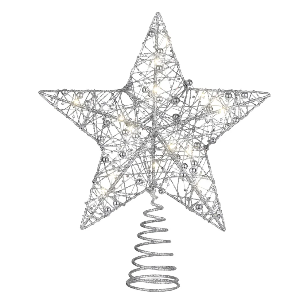 STOBOK 25 x 30cm juletræ Topper Stjernede Glitter Pulver Treetop Lys julefrokost Dekoration (Sølv) 3