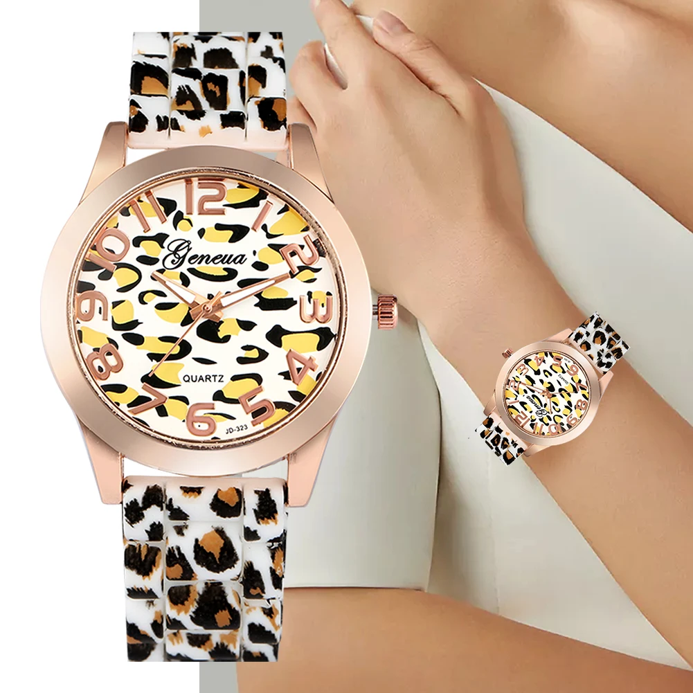 Unik Leopard Print Kvarts Ur til Kvinder Silikone Rem Ure Lysende Analog Armbåndsur til Damer 3