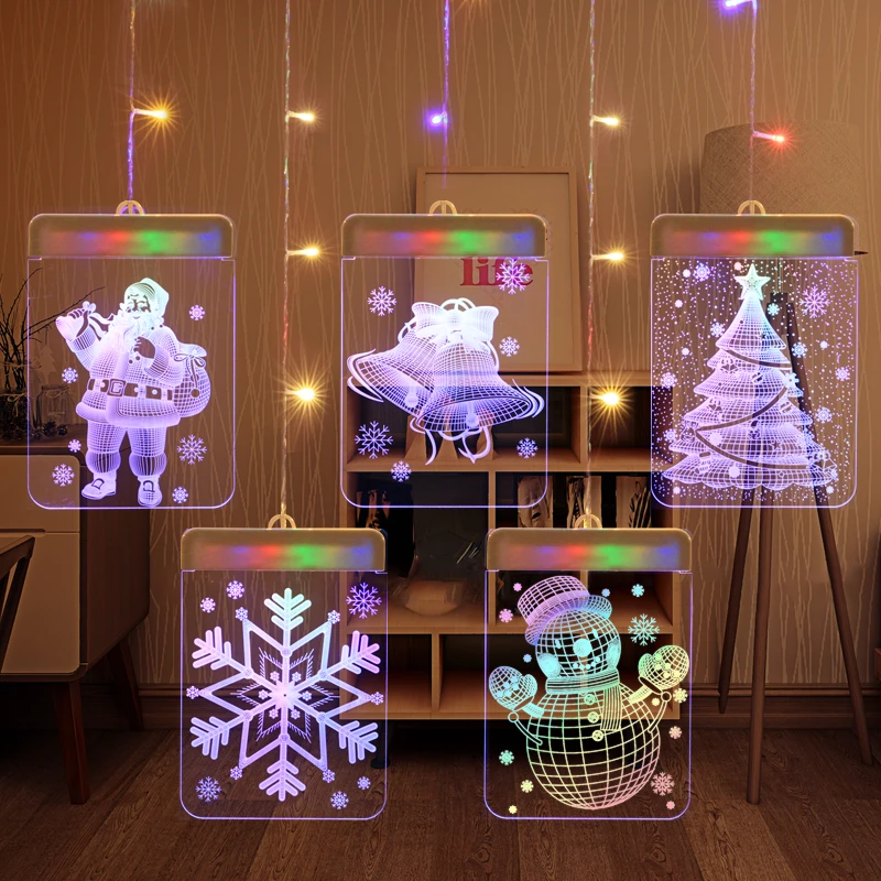 USB-3D Christmas LED Ferie Lys Santa Ringlende Bell Snefnug, Snemands vinduesdekorationer lys Børn Gave kids Legetøj 3