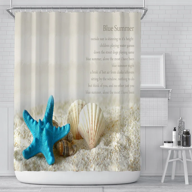 3D Print Strand Skaller badeforhæng Pearl Shell, Vandtæt Badeværelse Gardinerne Med Krogene 180x180cm Polyester Materiale 3