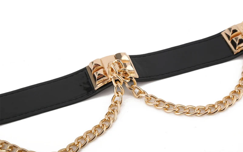 10STK/MASSE SINGYOU Nye Kvinder Elastisk PU Læder Bælter Guld Metal Kæde Dekoration Bælte i Taljen Damer Mode Tilbehør til Kjole 3