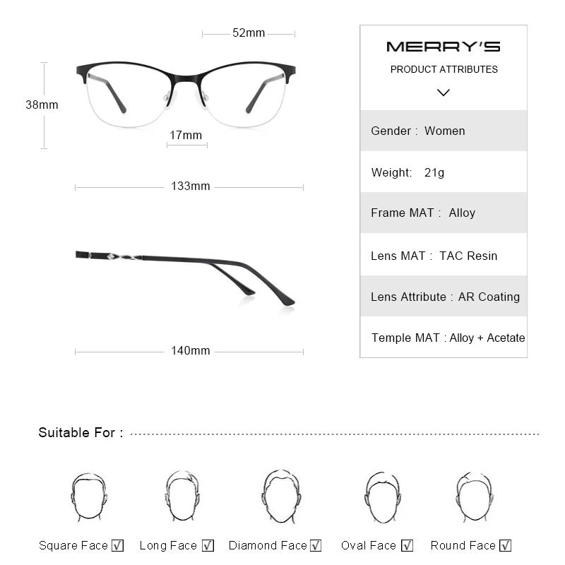 MERRYS DESIGN Legering Briller Halvdelen Ramme Kvinder Mode Trend Recept Briller Nærsynethed Optiske Briller S2109 3
