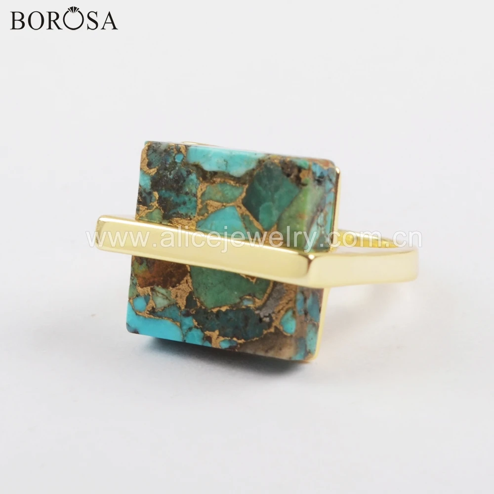 BOROSA 5PCS Design Guld Sølvfarvet Bezel-Pladsen 17mm Naturlige Turkiser Ring Smykker til Damer engros ZG0377 3