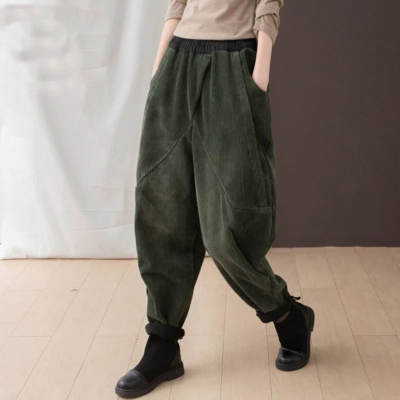 Fløjlsbukser Bukser til Kvinder Fleece Harem Bukser Kvinde Løs Store Posede Bukser, Elegant Mode Kvindelige 2021 Vinter Tøj 3