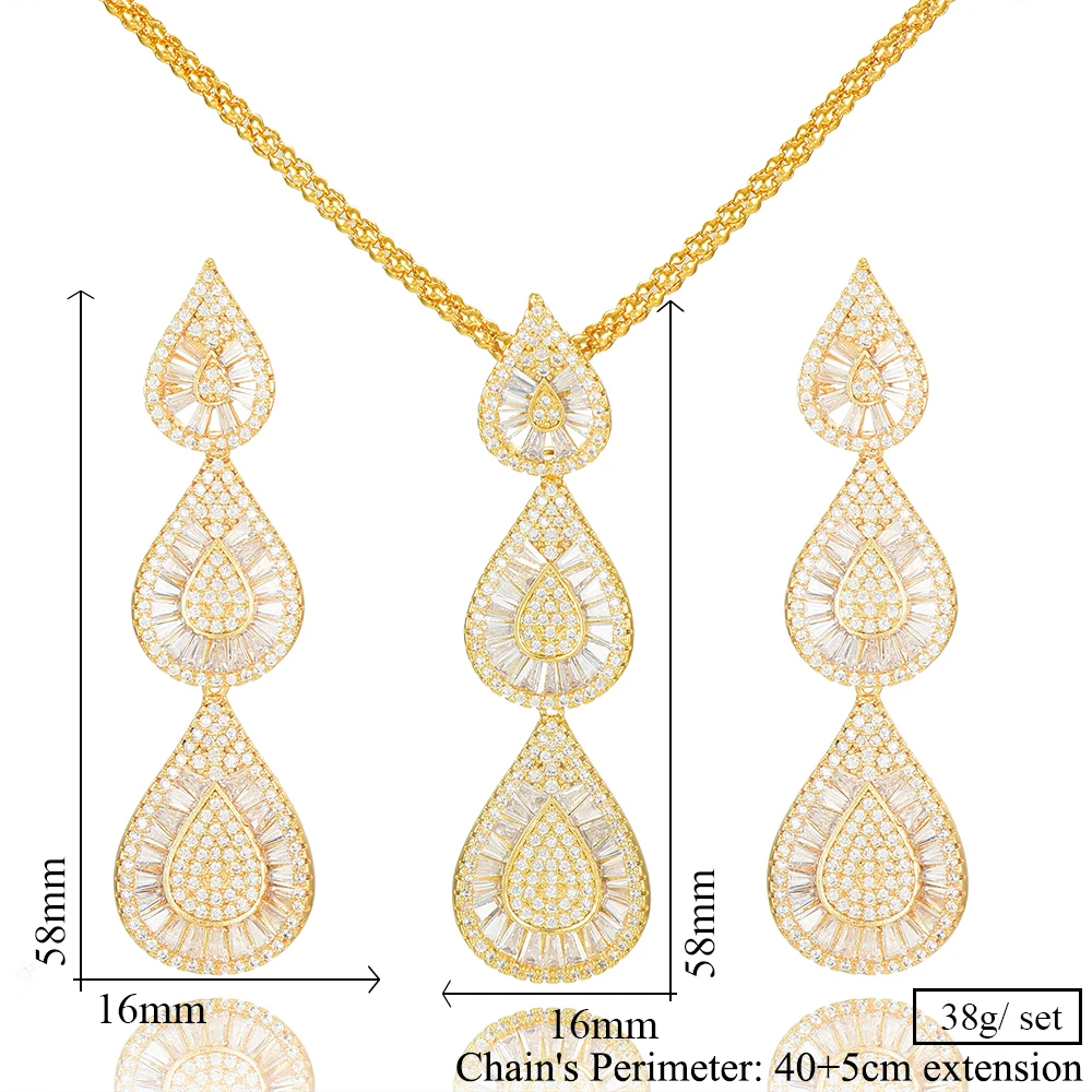 GODKI Luksus Dråbe Vand Cubic Zircon Nigerianske Halskæde Øreringe Smykker Sæt Til Kvinder Bryllup Indiske Dubai Brude Smykker Sæt 3