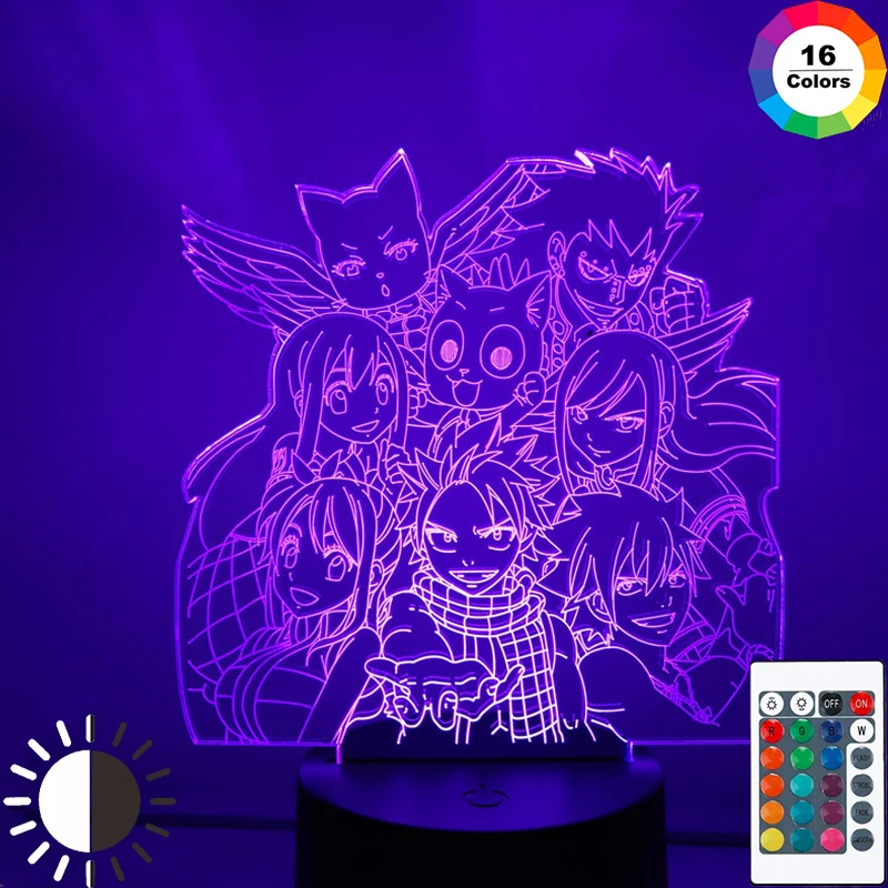 3D-Animationsfilm Nat Lys LED FAIRY TAIL Team Anime Figur LED Nat Lampe til Hjemmet Indretning 3D-Illusion Lampe Gave Lettere for Børn Kid 3