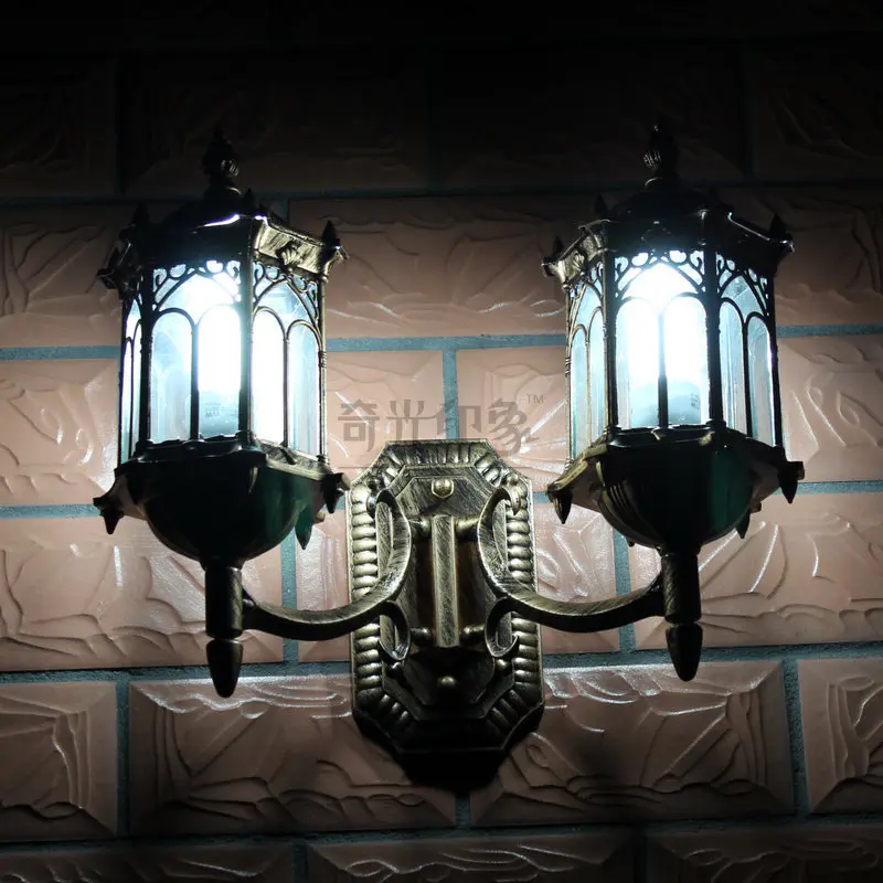Luksus Bronze Vintage 2 Hoveder Udendørs væglamper Europæiske Villa vandtæt Landskab Udenfor Korridoren Gangen Wall Sconces 3