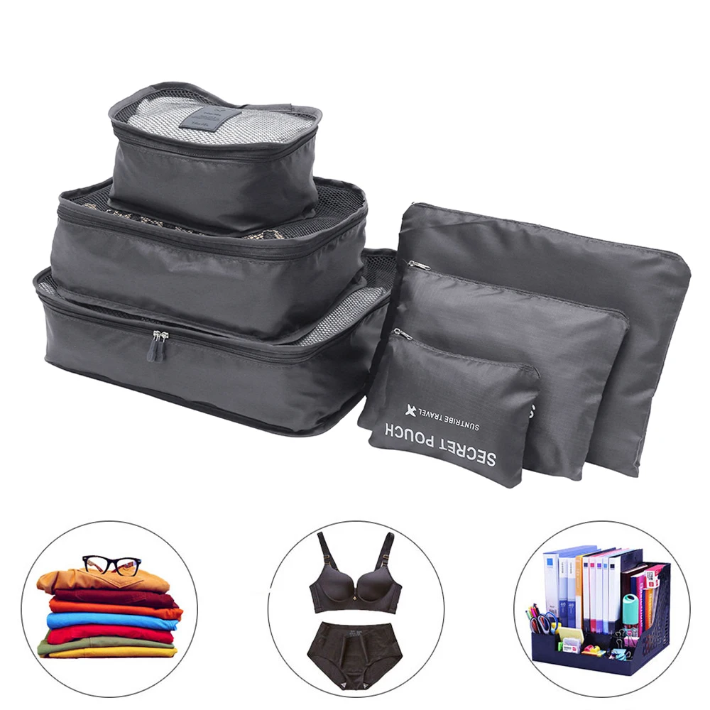 6stk/set Bagage-Organizer Taske Store Vandtæt Rejser Tilbehør Oxford Pakning Terninger Planlægning For Tøj Opbevaring Poser 3