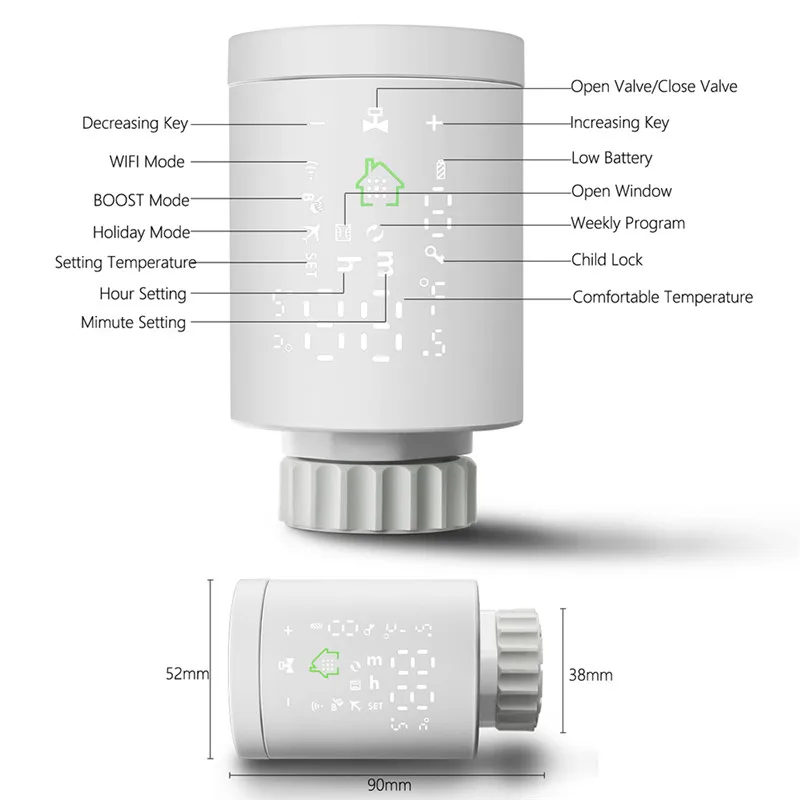 Tuya Zigbee 3.0 Smart Radiator Aktuator Termostatisk Radiator Ventil Controller Varmelegeme Temperatur stemmestyring via Google Alexa 3