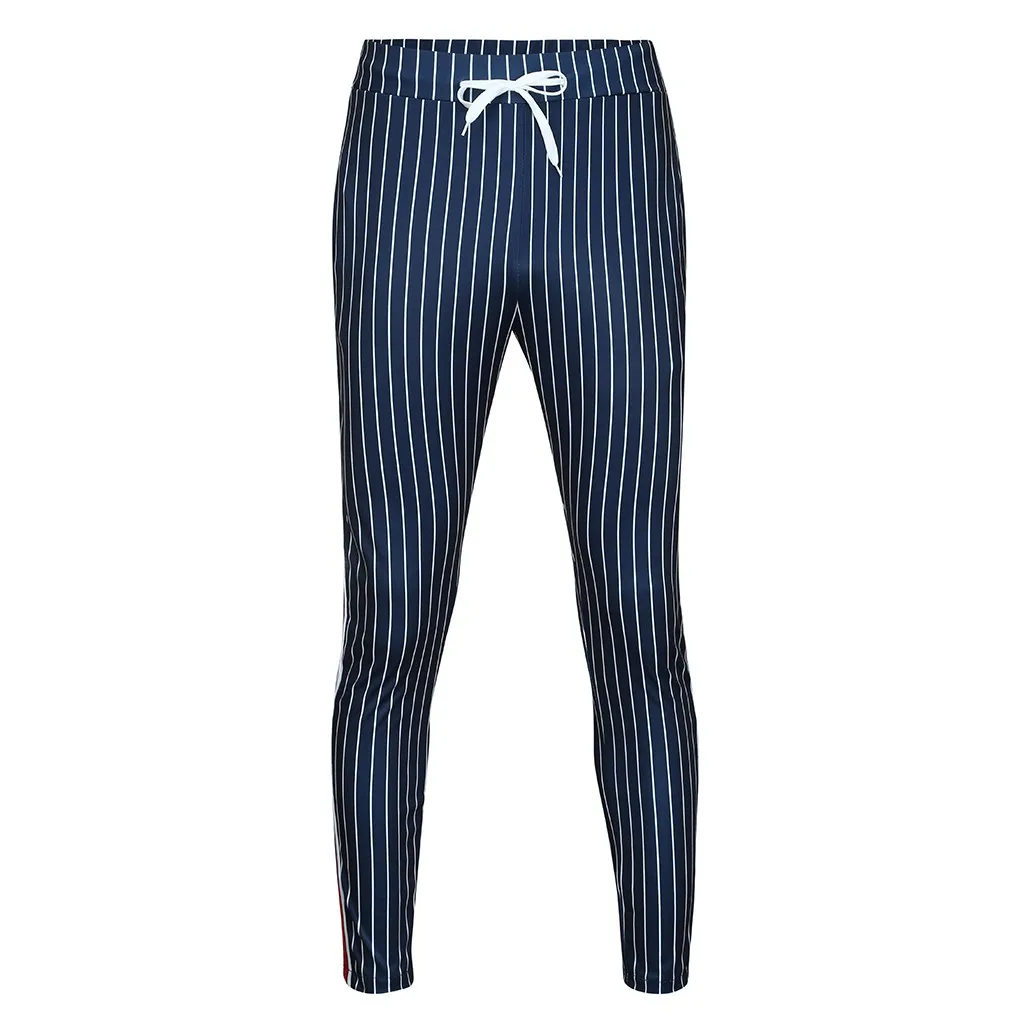 Mænd ' s stribet business bukser, straight straight retro syning Streetwear plus size bukser Mandlige elastik snøre bukser 3