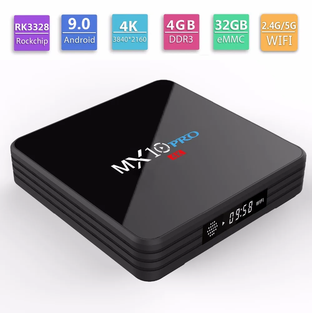 MX10 PRO TV-Boks Med Digital Display Set-Top-Boks Android 9.0 4 GB RAM, 32 GB ROM 2,4 G 5G WiFi Media Player BT4.1 Støtte 4K H. 265 3