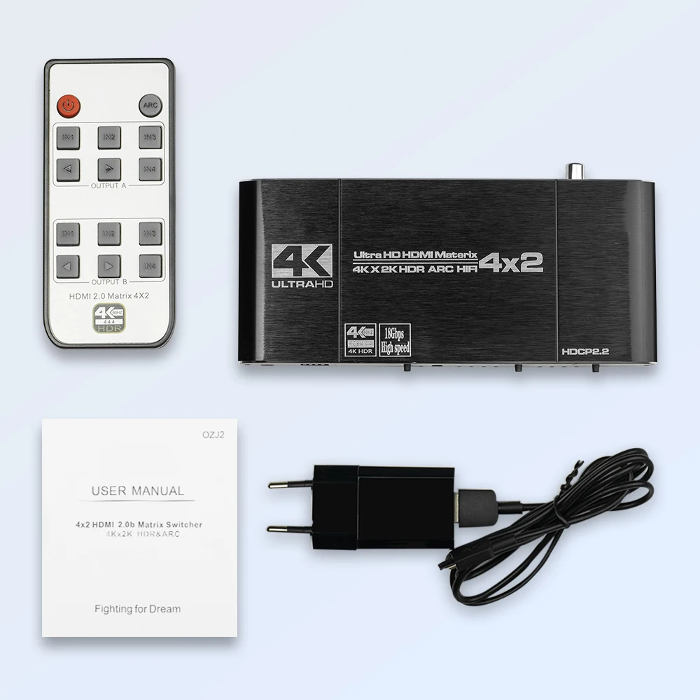 HDMI-2.0 Matrix 4X2 med lyd optiske toslink HDR HDMI ARC 4X2 matrix Switcher Splitter 4K/60Hz HDMI 4 i 2 ud 3