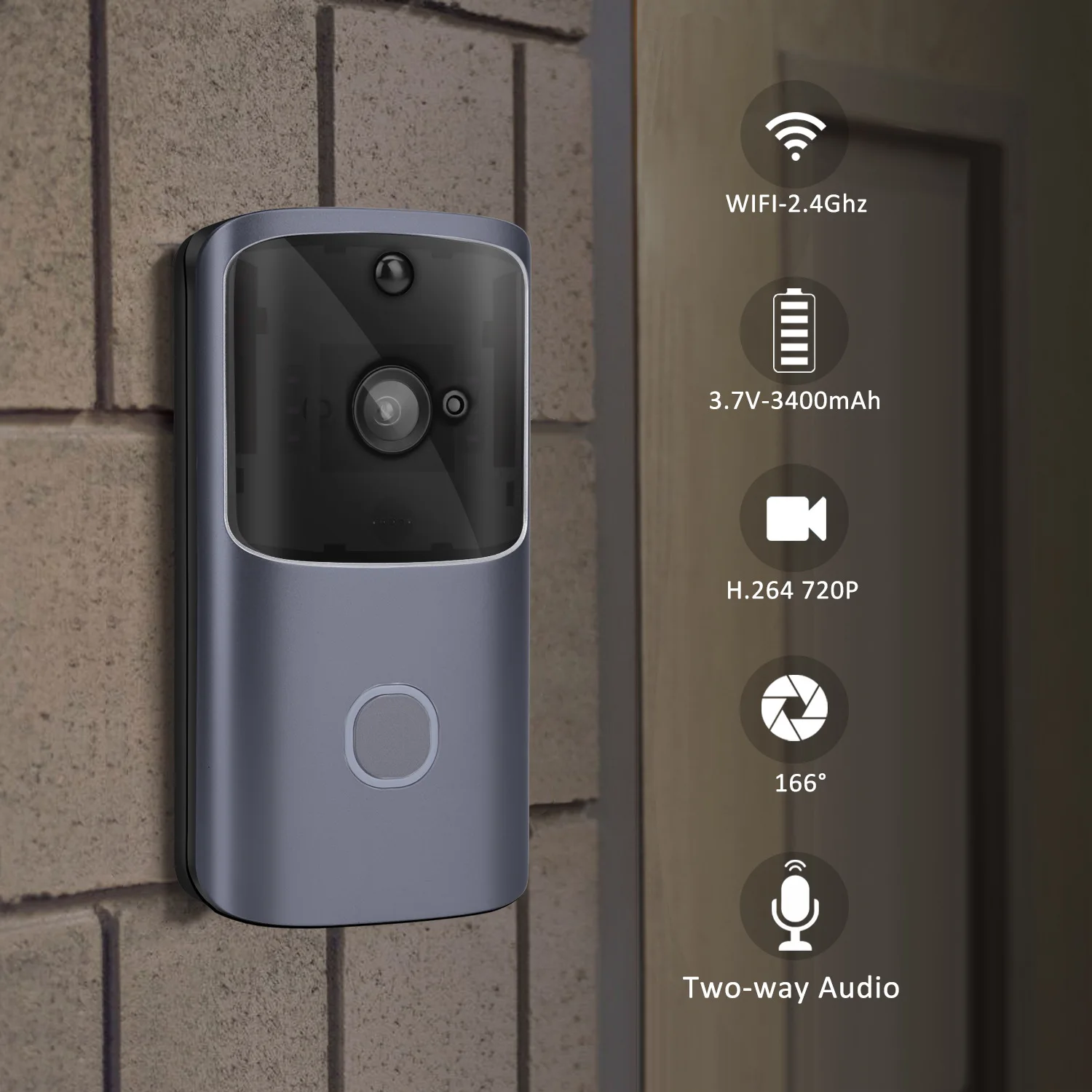 Wireless WiFi Ultra-klar Visuel Smart Dørklokken Husstand med Lav Stemme Intercom Alarm 3