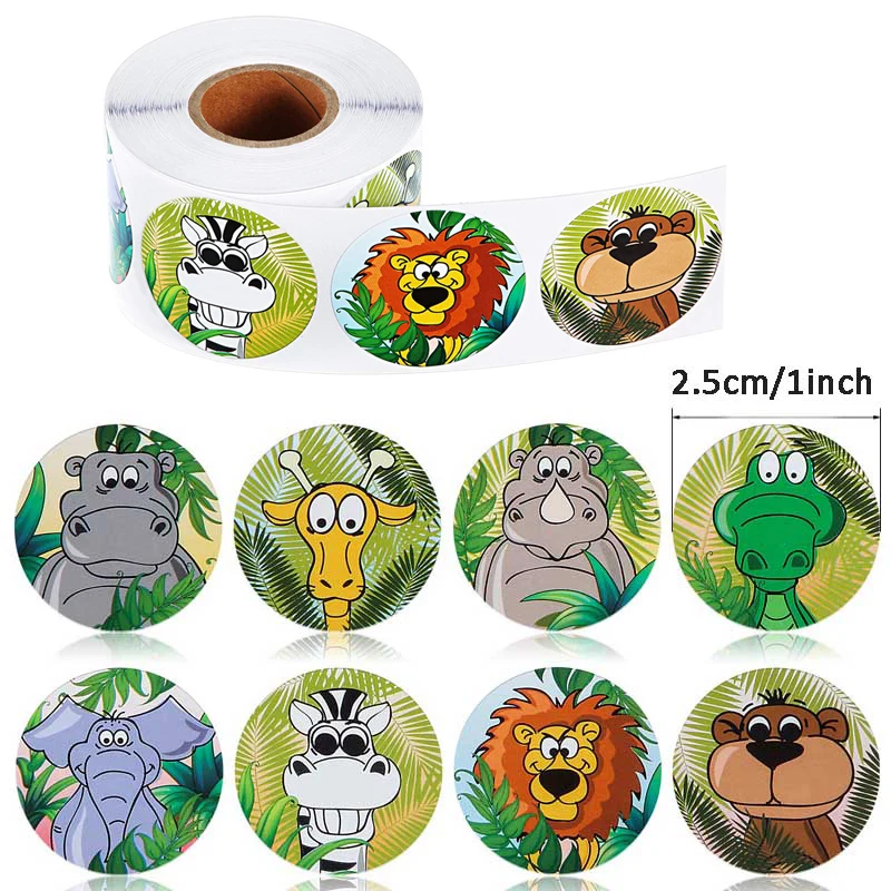 VALIOSOPA 500pcs/roll Zoo Dyr Stickers Sæt 1 Tomme Cirkel Tape til Indpakning Dekoration skolebørn Gave Belønne A6051 3