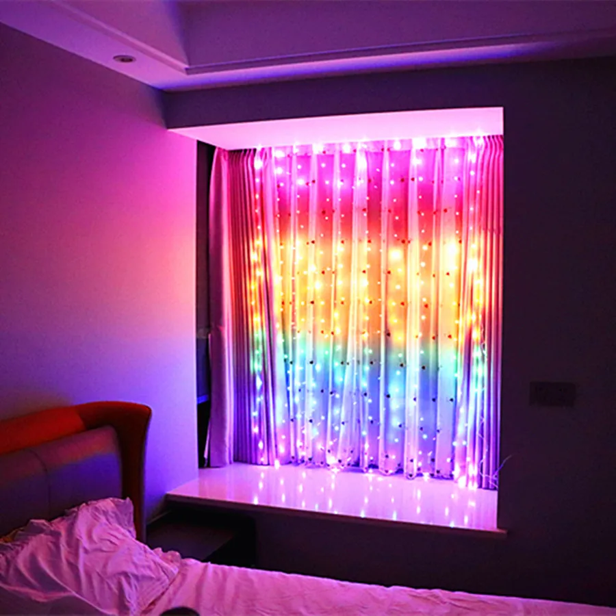 3X2.8M LED-Jul Krans kulørte Lamper String Lys for Gardiner/Home/Soveværelse Dekoration Udendørs Lys Ferie Lys 3