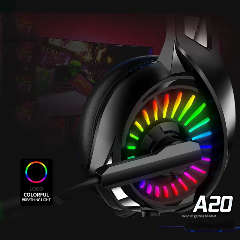 A20 PS4 Gaming Hovedtelefoner 4D Stereo RGB Marquee Hovedtelefoner Headset med Mikrofon til En/Laptop/Computer Tablet Gamer 3