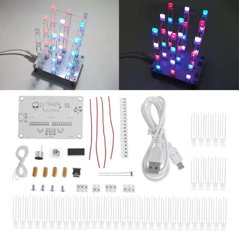 DIY Elektronisk Kit Touch Kontrol 3x3x4 Cube Flerfarvet LED Lys Terninger Diy Kits 3