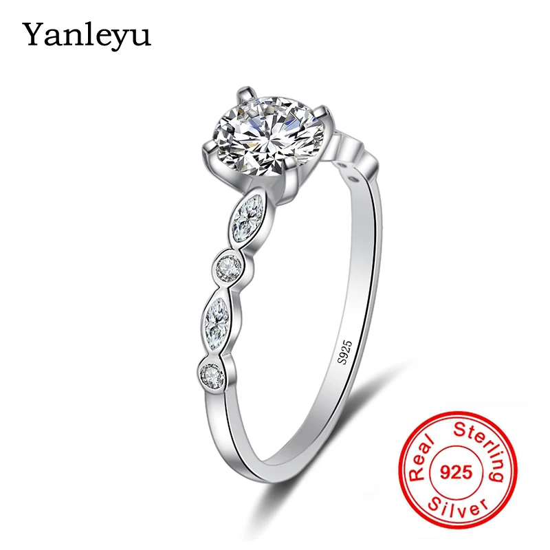 Yanleyu Ægte 925 Sterling Sølv 1 Carat CZ Diamant Engagement Bryllup Bands Ringe til Kvinder Stempel S925 Fine Smykker PR147 3