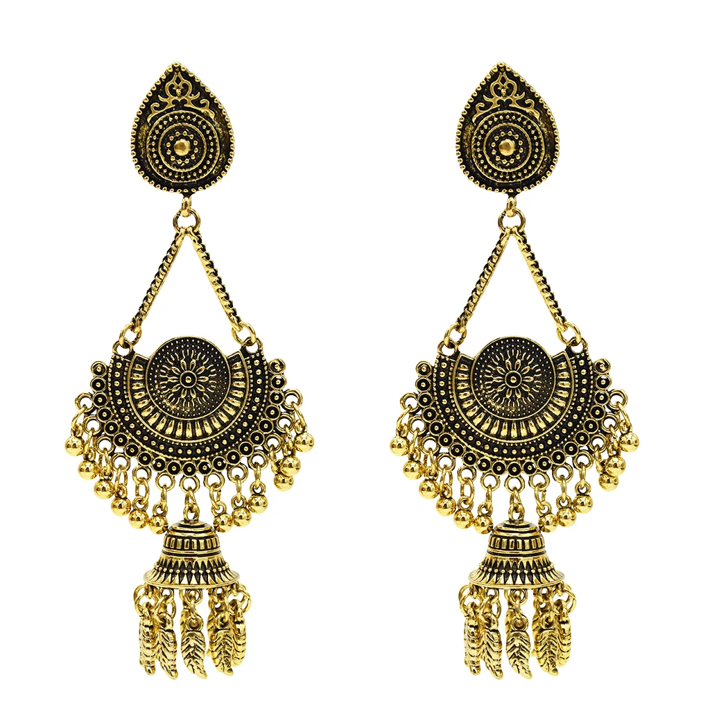 Guld Jhumka Dingle Øreringe Indiske Smykker Tribal Blad Kvast Afghanske Øreringe Etniske Sigøjner Pakistanske Nepal Brude Øreringe 3