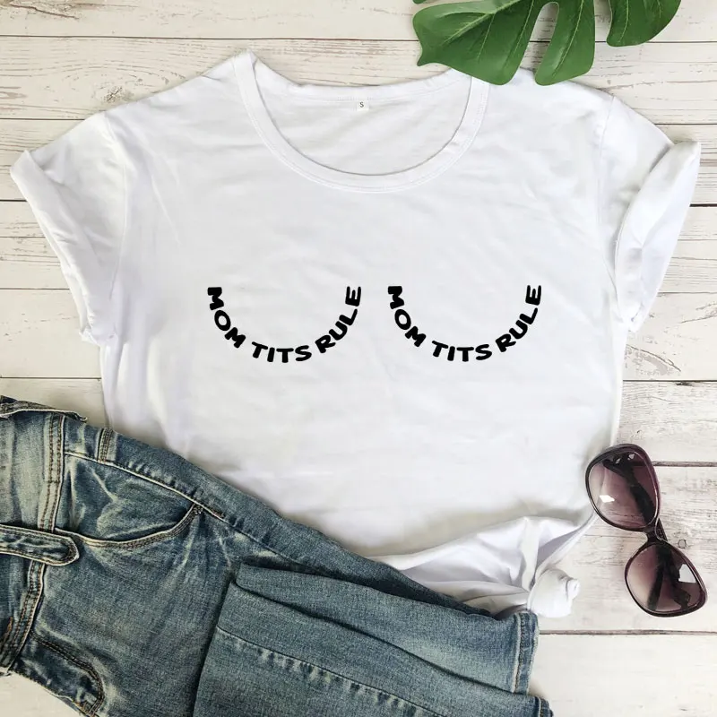 Mødre Bryster Regel T-shirt af 90'erne Sjove Grafiske Amning Boobs t-Shirt Top Casual Beføjelser Kvinder Feministiske Tshirt Drop Shipping 3