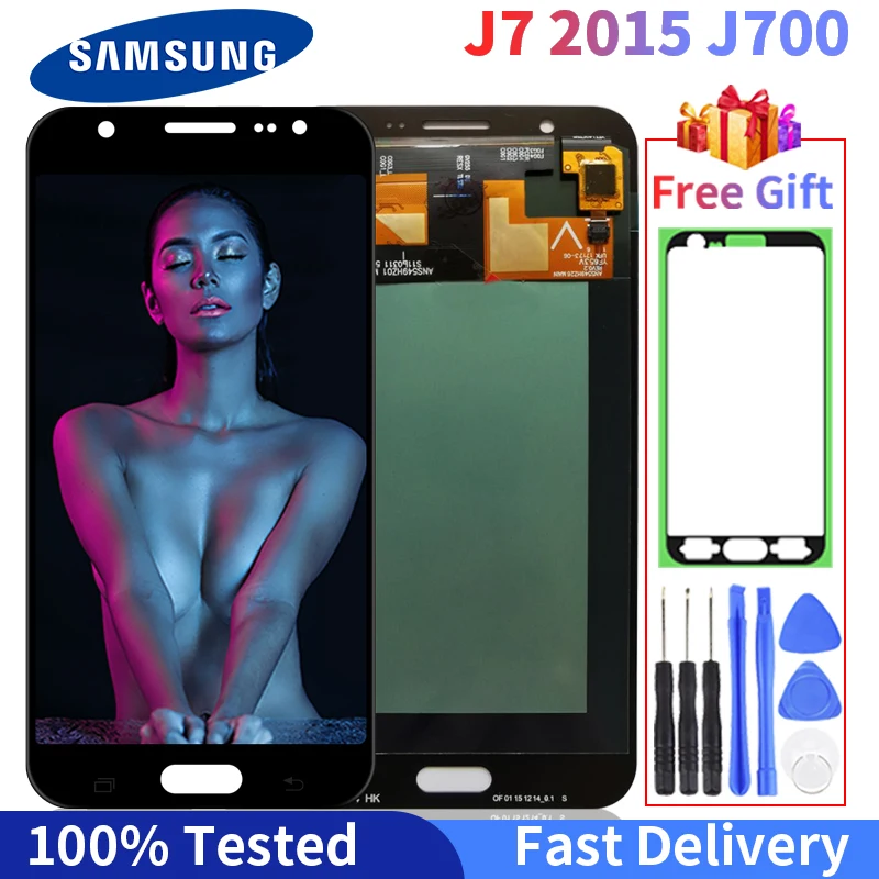 Testet Super AMOLED HD til Samsung Galaxy J7 J700 J700F J700M J700H LCD-Display Digitizer Skærm Udskiftning Med en Gave 3
