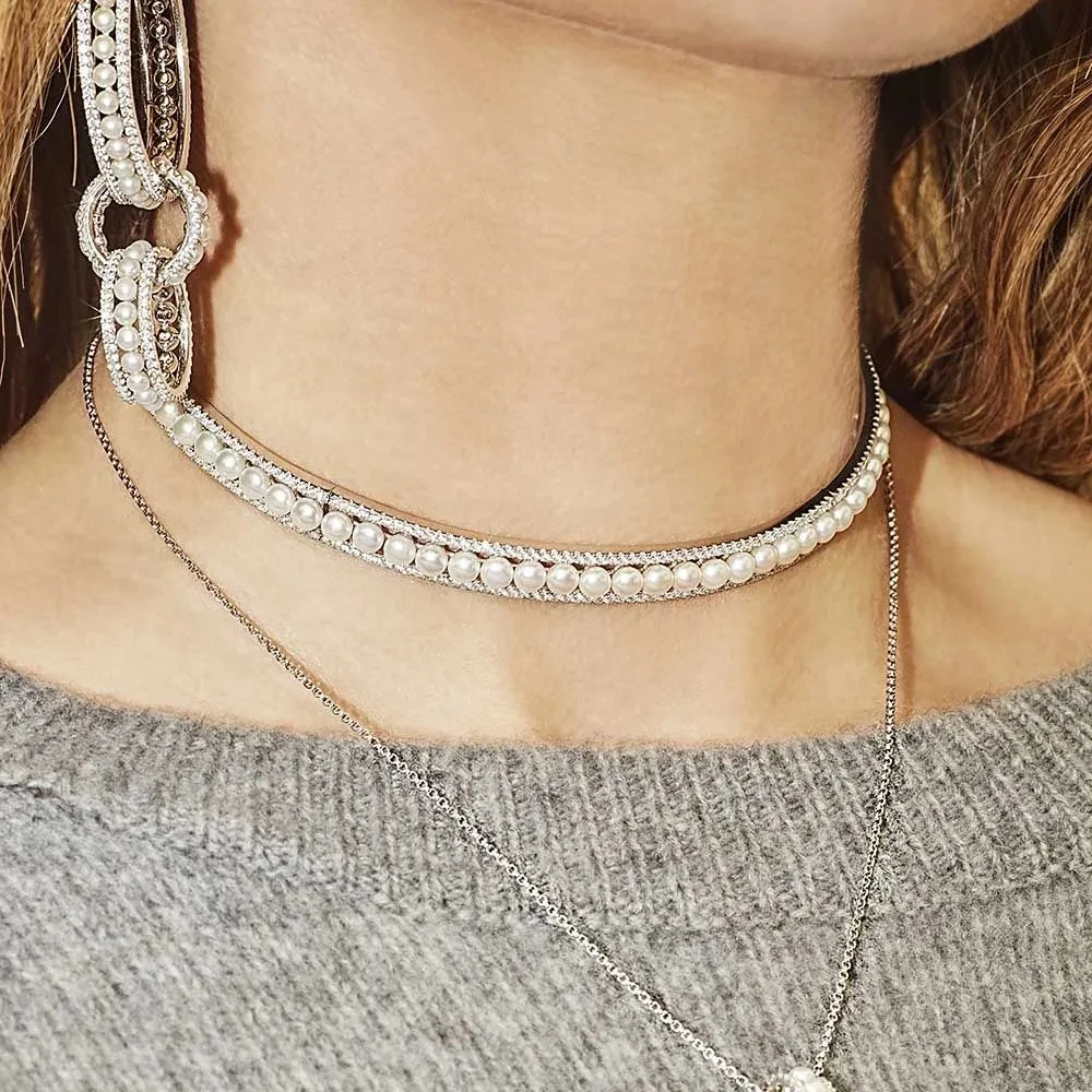 925 sterling sølv smykker hvid ring-formet justerbar kunstig perle halskæde fancy arbejdstager perle åben halskæde Luksus party 3