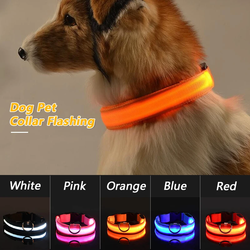 Dog Pet Krave Blottere USB-Genopladelige LED Sikkerhed Lys Op Førte Pet Krave Nylon Pet-Sikkerhed Strop om Nakken Bælte Til Små og Store Hunde 3