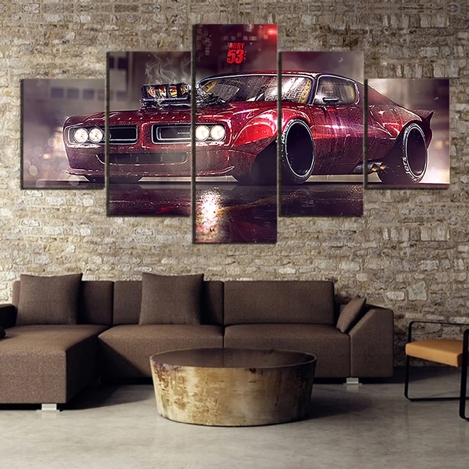 Home Decor Udskriver Maleri 5 Panel Køretøj Retro Sport Bil Billeder Væg Kunst, Modulære Lærred, Plakat Moderne Sengen Baggrund 3