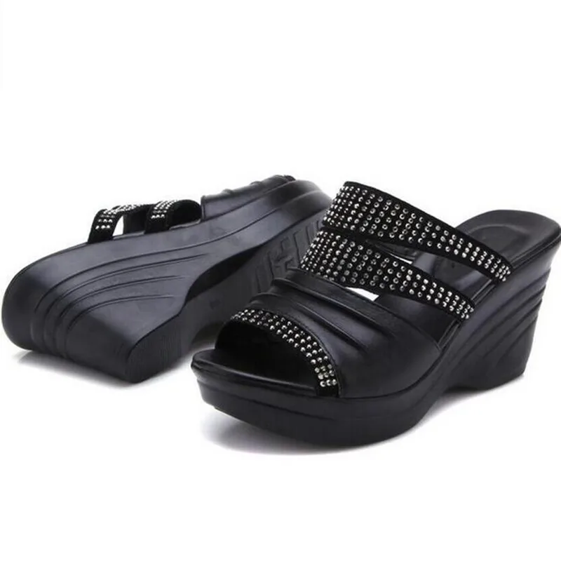 GKTINOO mærke sandaler koskind Rhinestones skoene kvinde sandaler, tøfler 2020 Fisk munden Kiler sandaler mødre sko mode sandaler 3