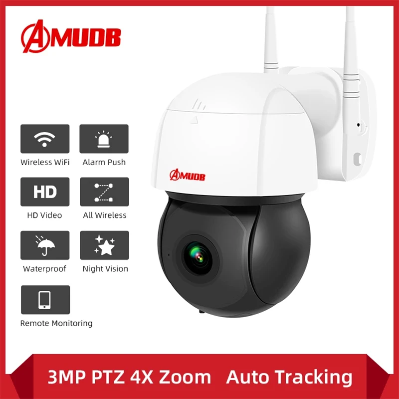 AMUDB 3MP PTZ Wifi IP-Kamera Udendørs 4X Digital Zoom AI Menneskelige Registrere Trådløse Kamera H. 265 P2P ONVIF Lyd CCTV Sikkerhed Kamera 3