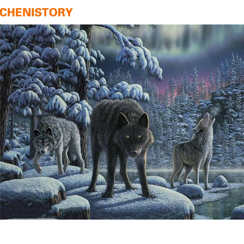 CHENISTORY Wolf Animals DIY Painting By Numbers Kit Coloring Painting By Numbers Acrylic Paint On Canvas For Living Room Artwork 3