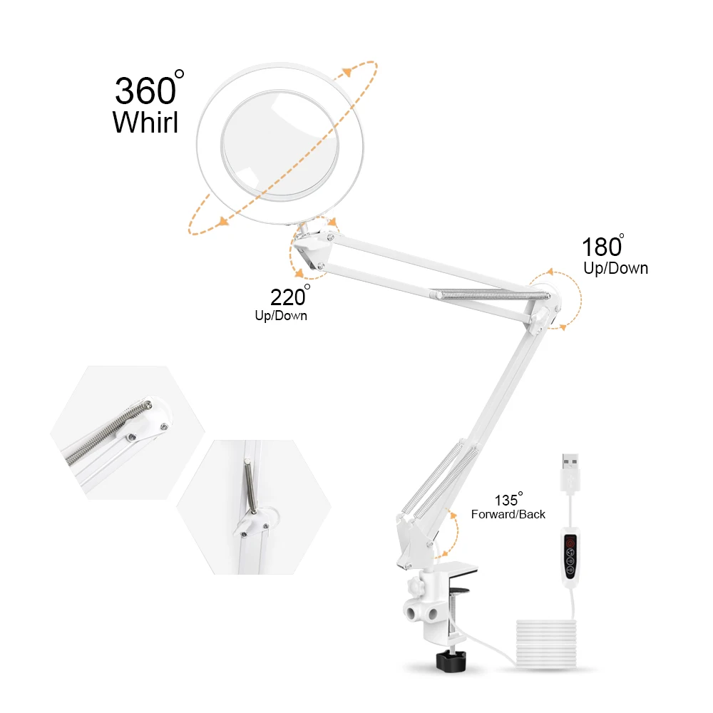 EOOKU bordlampe LED Lys, 5x Forstørrelse Glas USB-Svejsning Assistent Fleksibel Rocker 3 Farver Energibesparelser Beskyttelse af Øjne Readi 3
