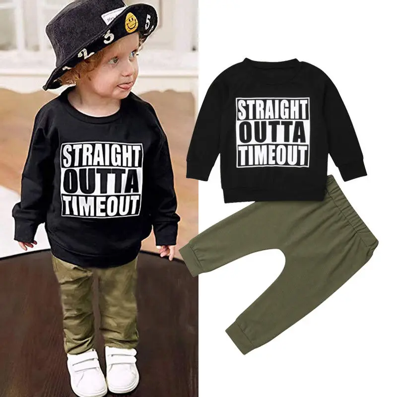 0-4 ÅR Toddler Kids Baby Drenge Kausal Mode Tøj Sæt, Brev Udskrive Lange Ærmer Pullover Sweatshirt Tops+Bukser 3