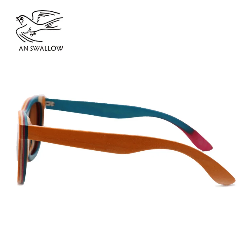 Nye Håndlavede Farvede Træ Ramme Flerfarvet Briller Retro Fashion Square Kvinders Solbriller Ultraviolet-bevis TAC Solbriller 3