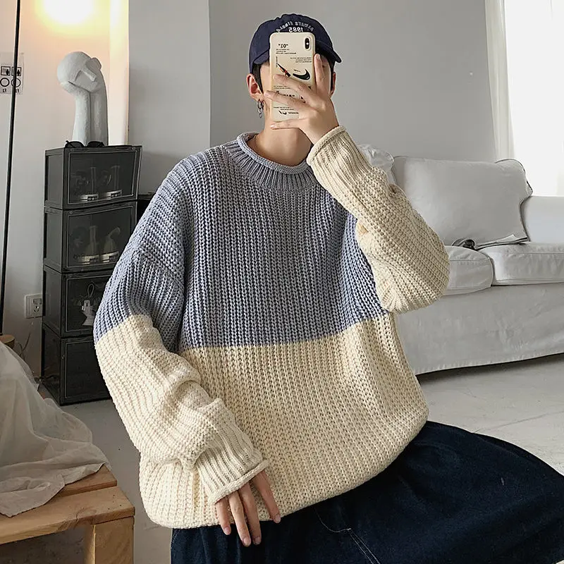 Vinter Sweater Mænd er Varmt Mode Hit Farve Casual O-neck Knitted Pullover Mænd Vilde Løs koreanske at Strikke Trøjer Herre Tøj 3