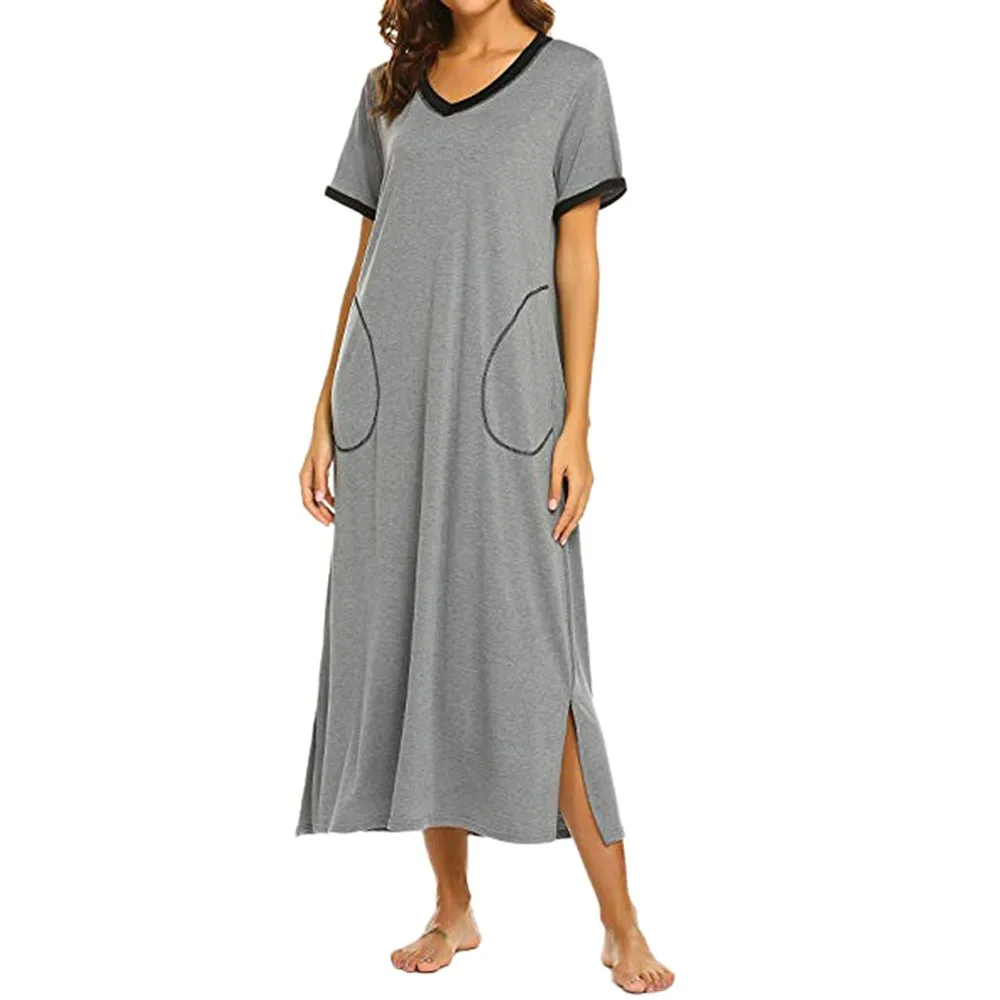 Loungewear Lange Natkjole Kvinders Ultra-bløde Nightshirt Fuld Længde Nattøj Med Lomme Kvindelige Nat Kjole Sleepshirts #LR2 3