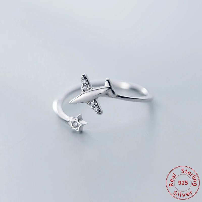 Smart Design 925 Sterling Sølv Smykker Mode Sød Fly Ring Med Zircon Stjernede Flyvemaskine Finger Ring Rejse Smykker Gi 3
