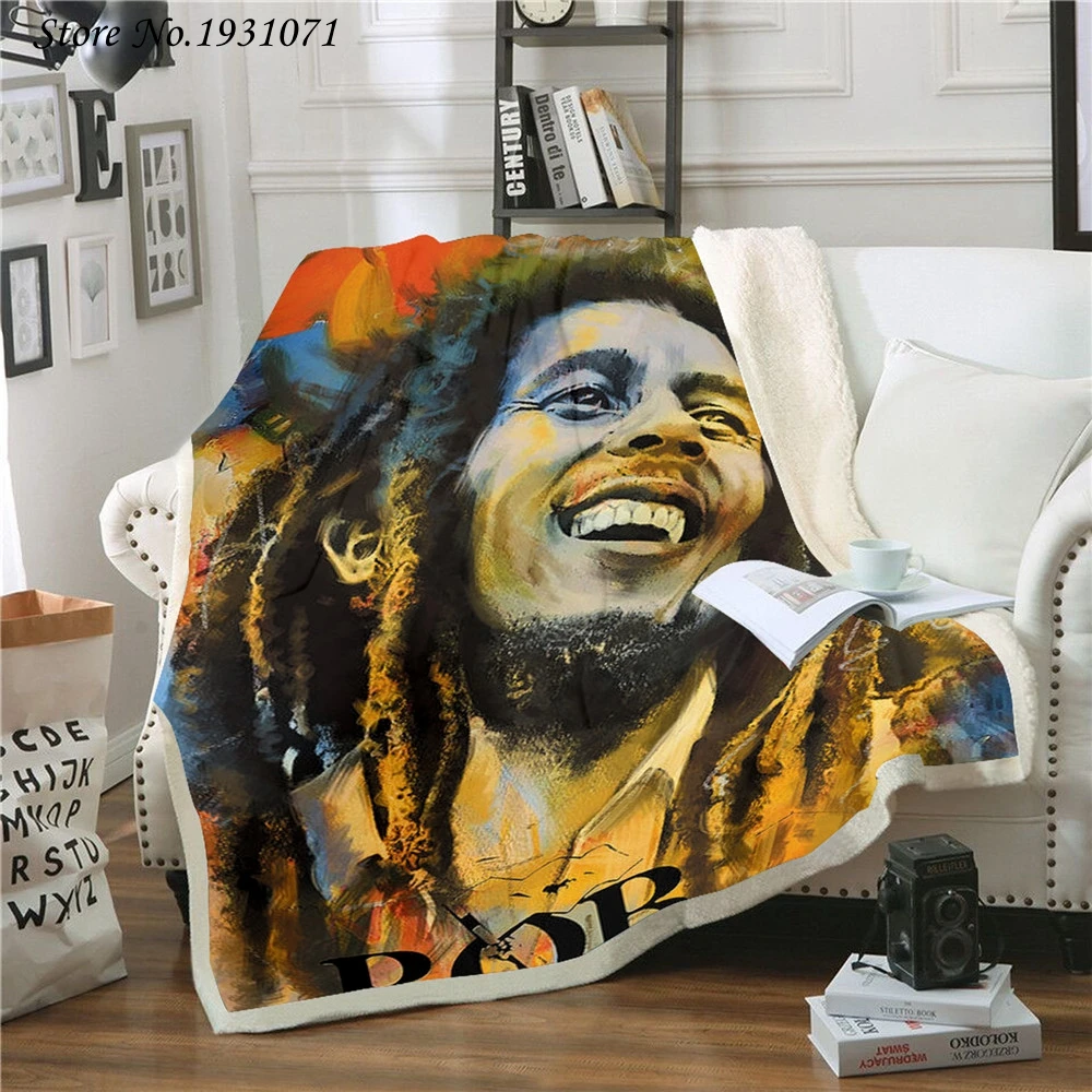 Reggae Sanger Bob Marley 3D Printet Fleece Tæppe til Senge Tyk Dyne Mode Sengetæppe Sherpa Smide Tæppe Voksne Børn 07 3