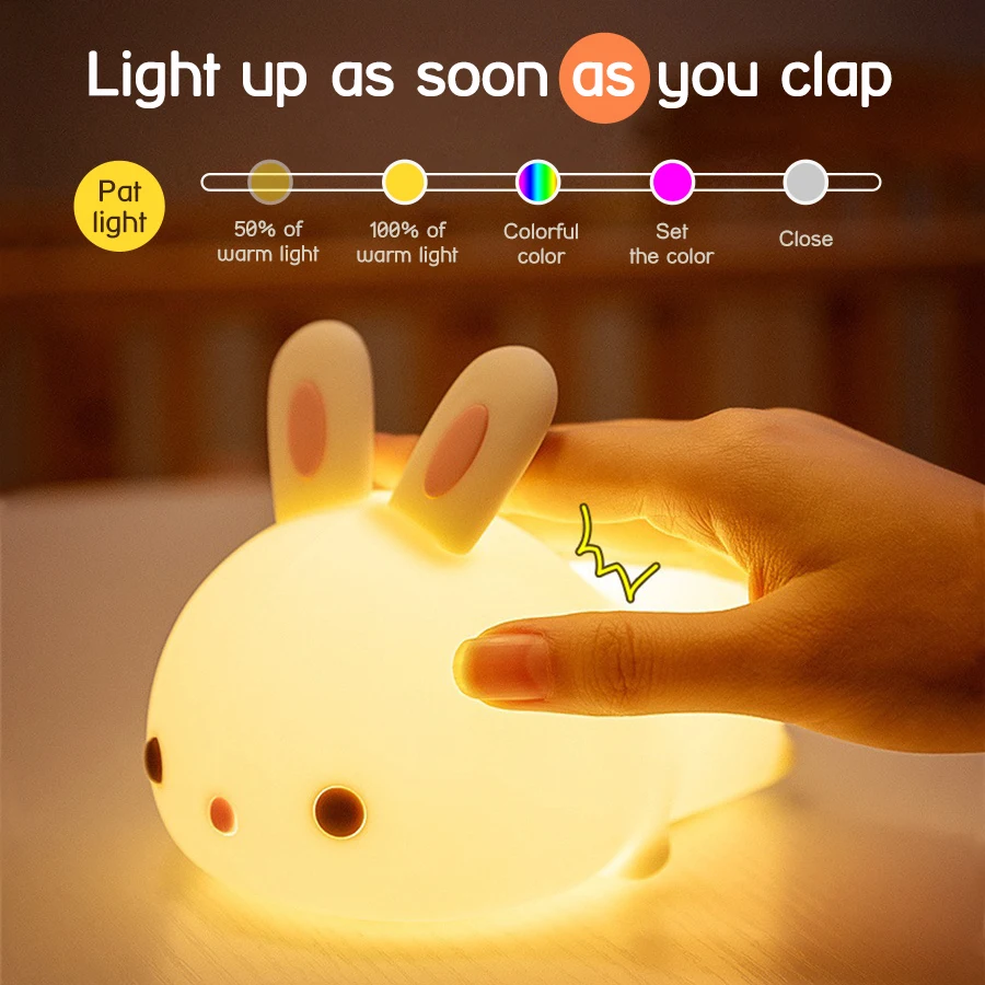 Farverige Rabbit Silikone LED Nat Lys USB-Genopladelige Baby Soveværelse Nat Lampe Touch Sensor Lys til Børn, Baby Gave 3