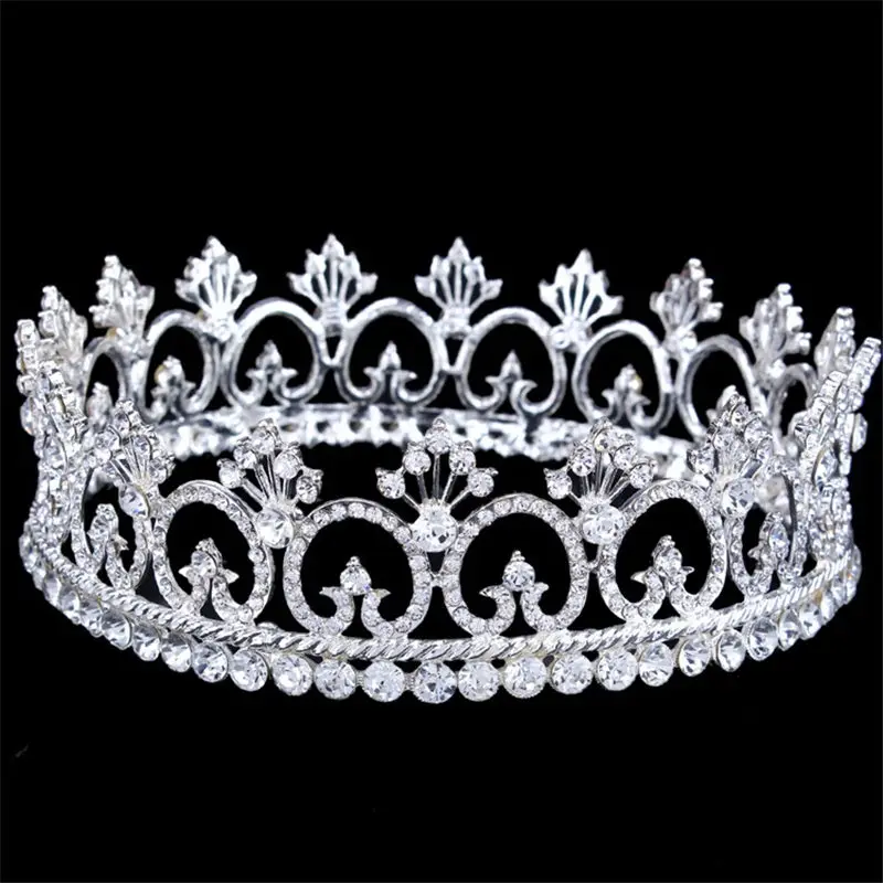 Runde Dronning, Konge Krone Bridal Wedding Hair Smykker Prom Diademer og Kroner Brud Hovedklæde Bryllup Hår tilbehør 3