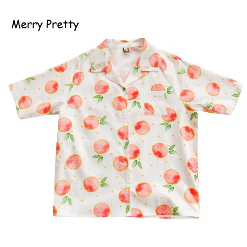 XUANHAO efteråret nye kvinder chiffon blouse kawaii design korte ærmer turn down krave frugt citron trykt bluser sød skjorte 3