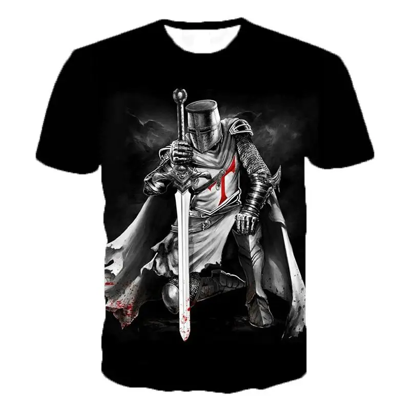 Tempelridderne 3D Printet O-Neck T-shirt, Mænds Mode Afslappet kortærmet T-shirt Knights Templar Streetwear Harajuku Tee Toppe 3