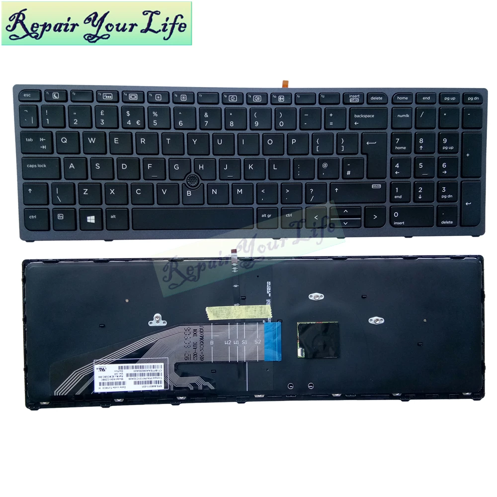 AZERTY Let bærbar computer fransk tastatur Til HP ZBOOK 15 G3 17 G3 G4 FR UK engelsk med baggrundsbelyst Peger oprindelige blå grå ramme 3