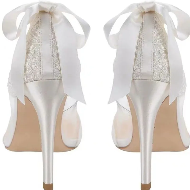 Kmeioo elegante bryllup sko kvinde lace pumper spidse tå høje hæle boetie stiletto lavvandede bride sko kvinder tynd hæle 3