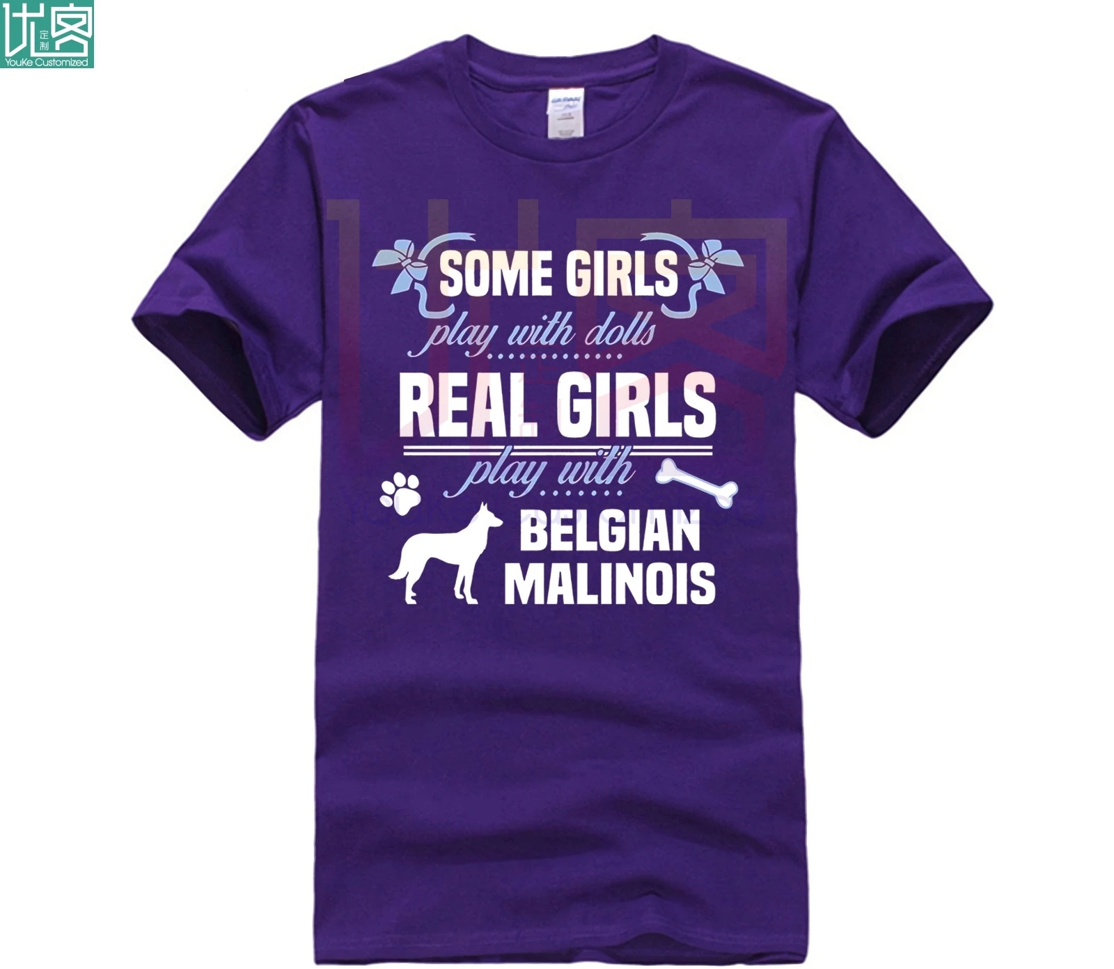 Brugerdefinerede trykt bomuld O-neck T-shirt Belgiske Malinois T-shirt Nogle drenge lege med dukker Real 3