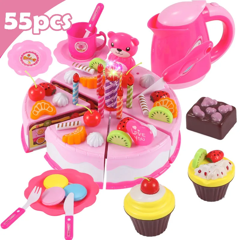 37-80Pcs DIY Foregive Spil Frugt Cutting Fødselsdag Kage Køkken Mad, Legetøj Cocina De Juguete Toy Pink Blå Piger Gave til Børn 3