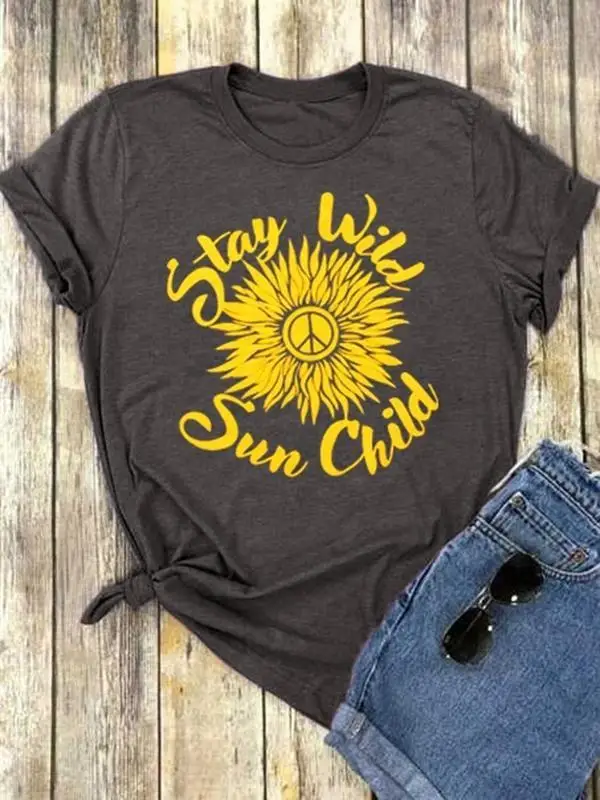 Ophold Vilde Solen Barnet T-Shirt mode tøj Casual Bomuld Vintage Tee Guld Sun flower Grunge Toppe æstetiske gave Camisetas 3