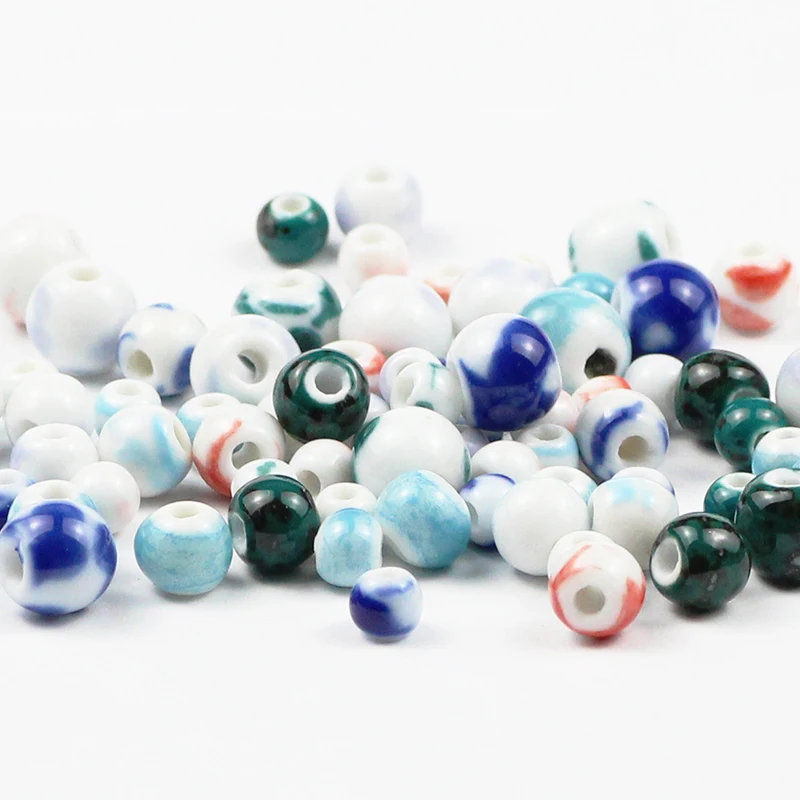JHNBY 100pcs Glasur Keramiske perler 6/8/10MM Rund blå og hvid porcelæn Løse perler til Smykker armbånd gør DIY Resultater 3